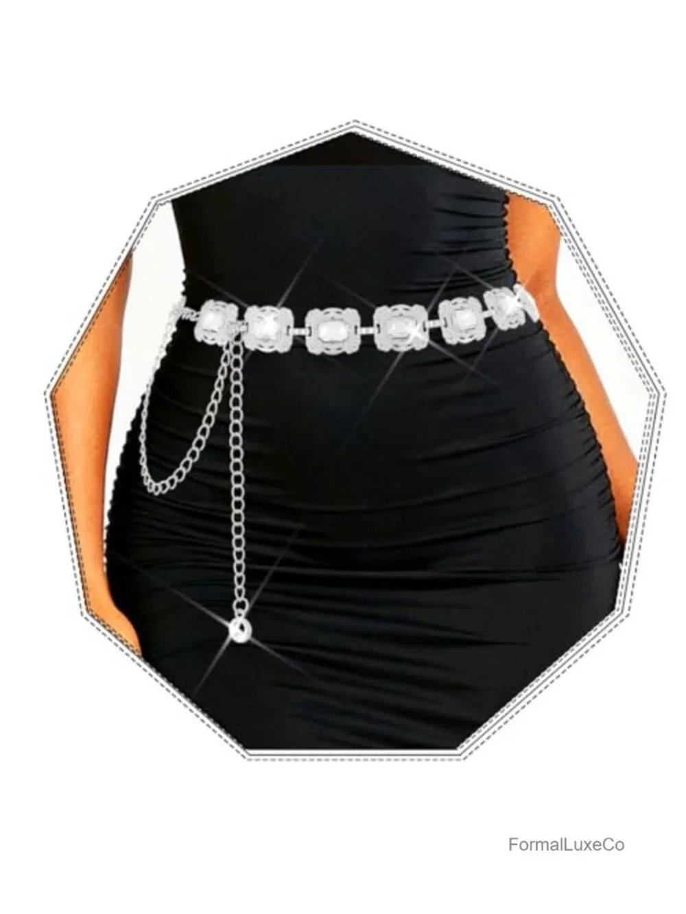 Bling Rhinestone Chain Belt Sparkly Adjustable Waist Chain Fancy Dress Belt